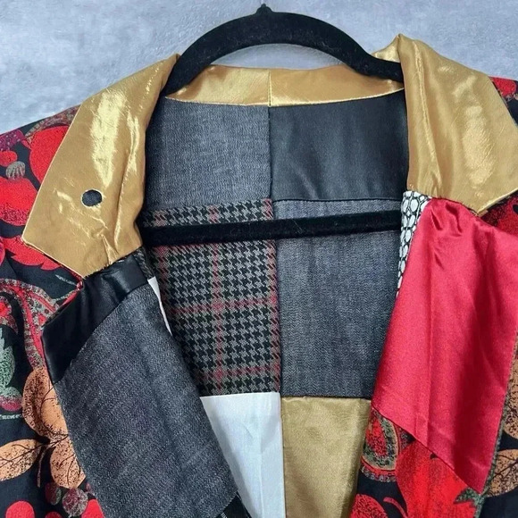 Vintage Patchwork Tapestry Reversible Artsy Boxy Cropped Blazer Jacket Sz L - Picture 12 of 16